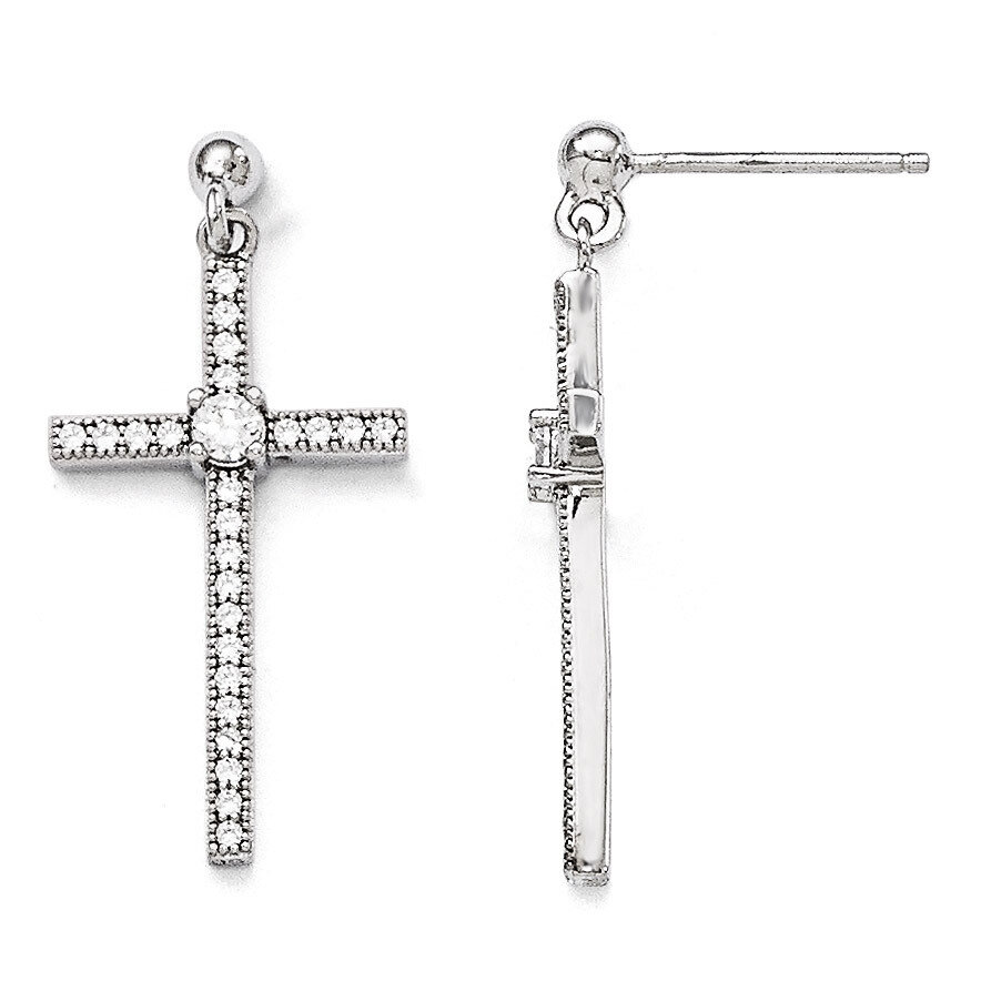 Cross Dangle Earrings Sterling Silver &amp; Cubic Zirconia Polished QMP288, MPN: QMP288, 886774577791
