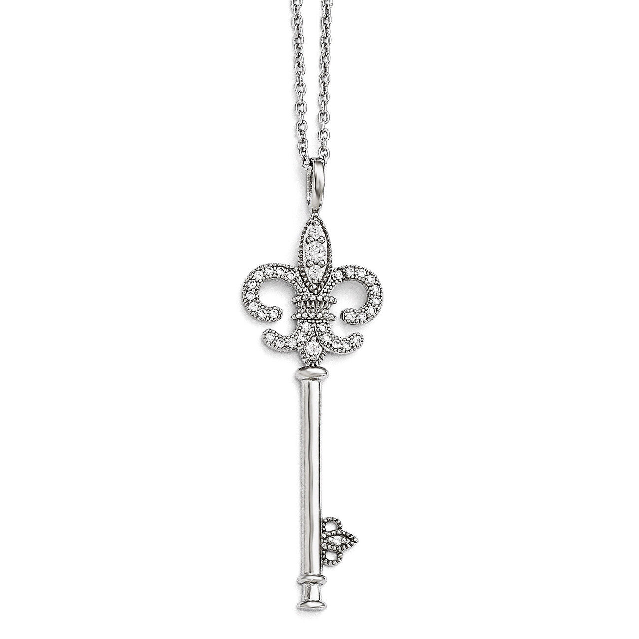 Key Necklace Sterling Silver & Cubic Zirconia Polished QMP290-18