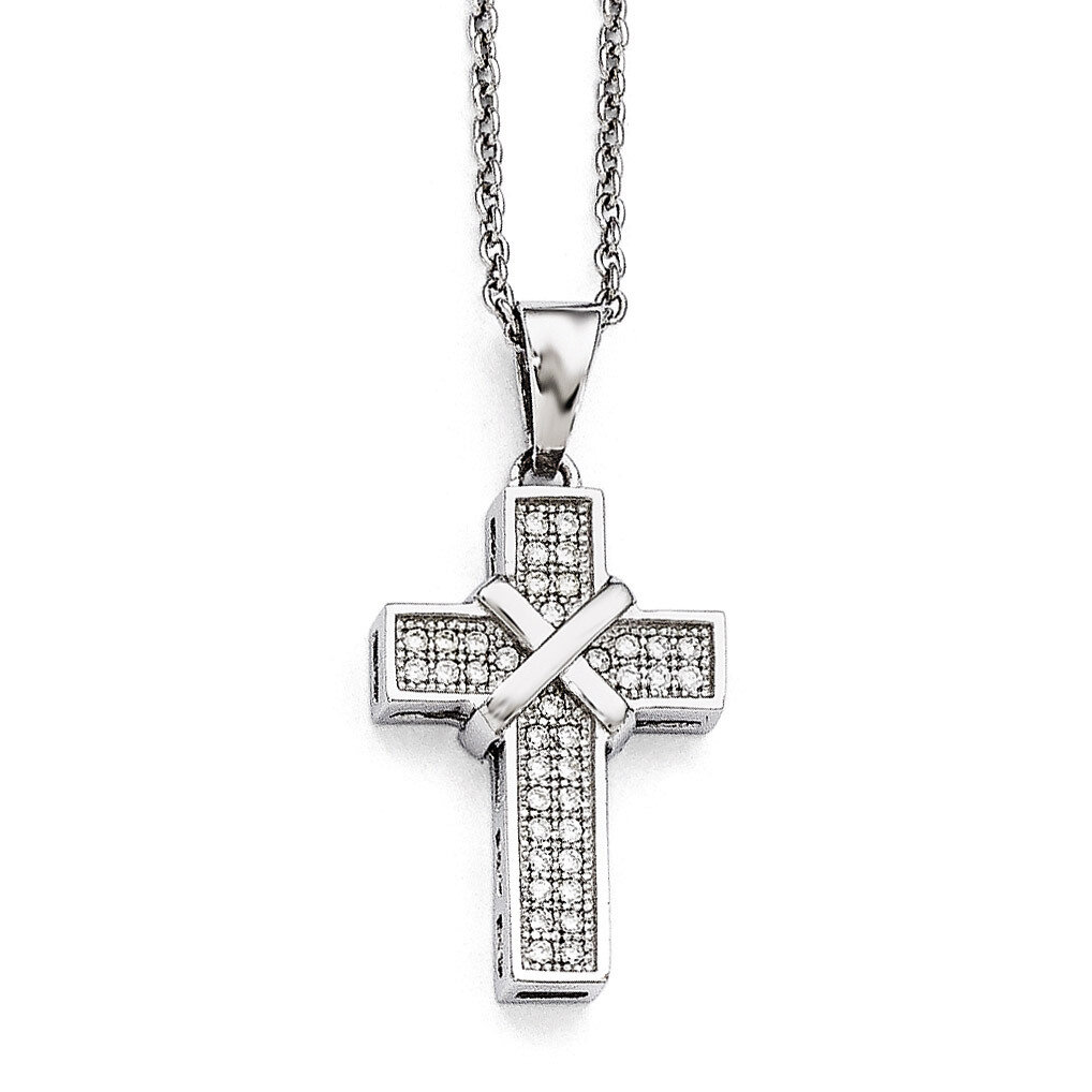 Cross Necklace Sterling Silver & Cubic Zirconia Polished QMP292-18