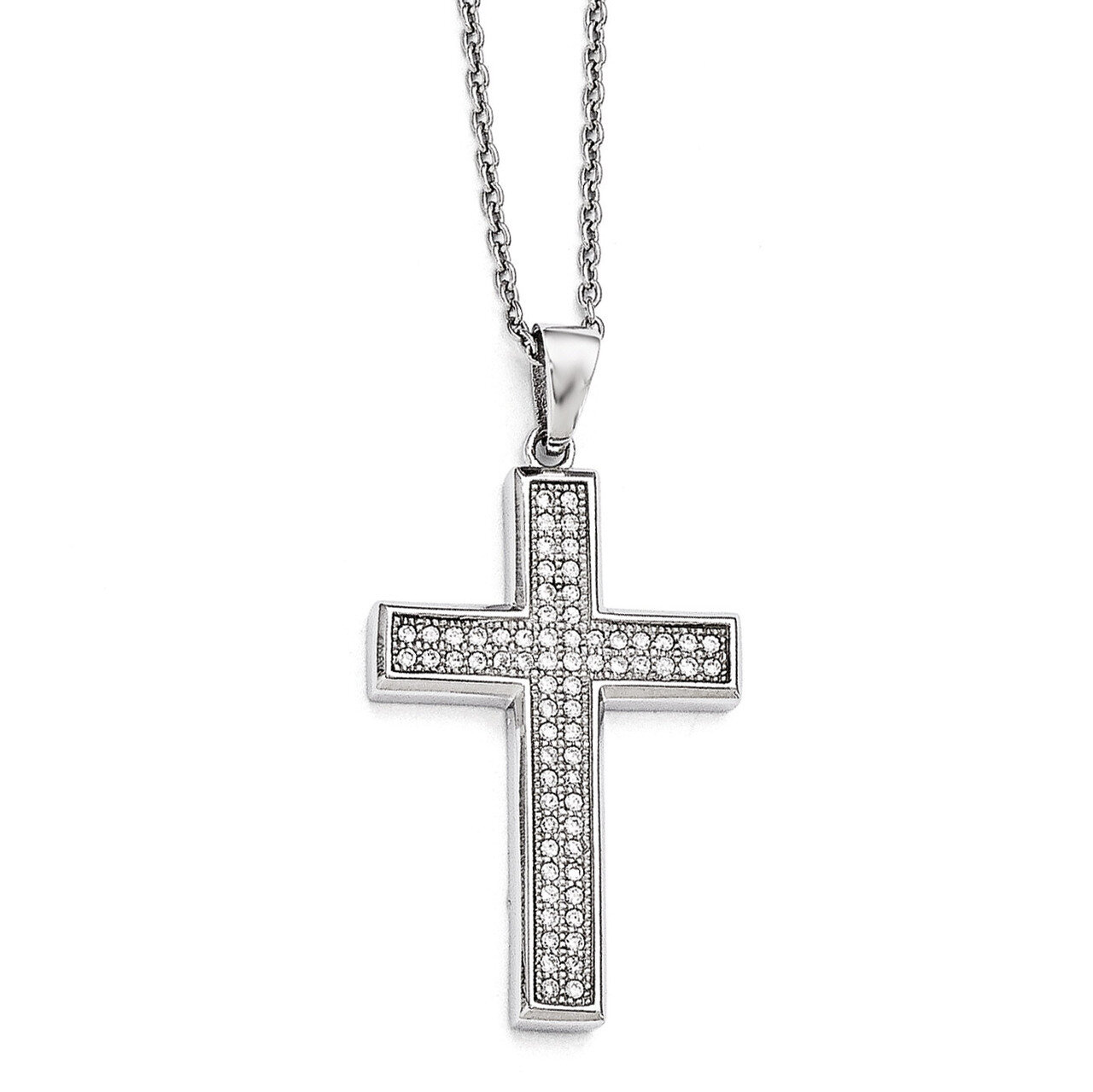 Cross Necklace Sterling Silver & Cubic Zirconia Polished QMP294-18