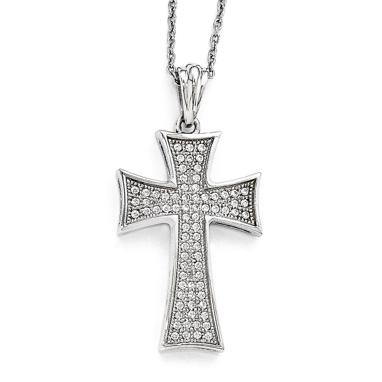 Cross Necklace Sterling Silver & Cubic Zirconia Polished QMP296-18