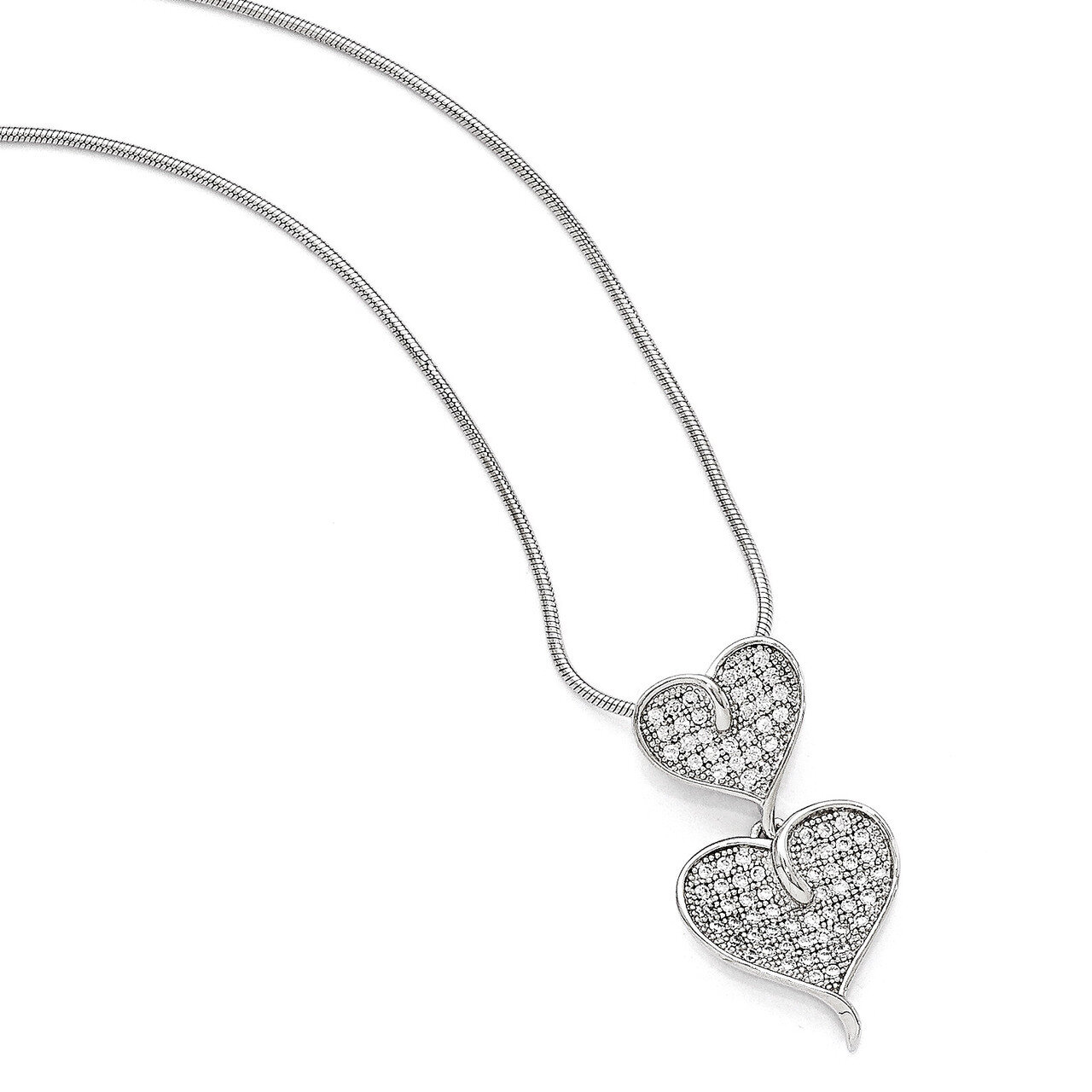 Double Heart Necklace Sterling Silver &amp; Cubic Zirconia Polished QMP305-18, MPN: QMP305-18, 88395703…