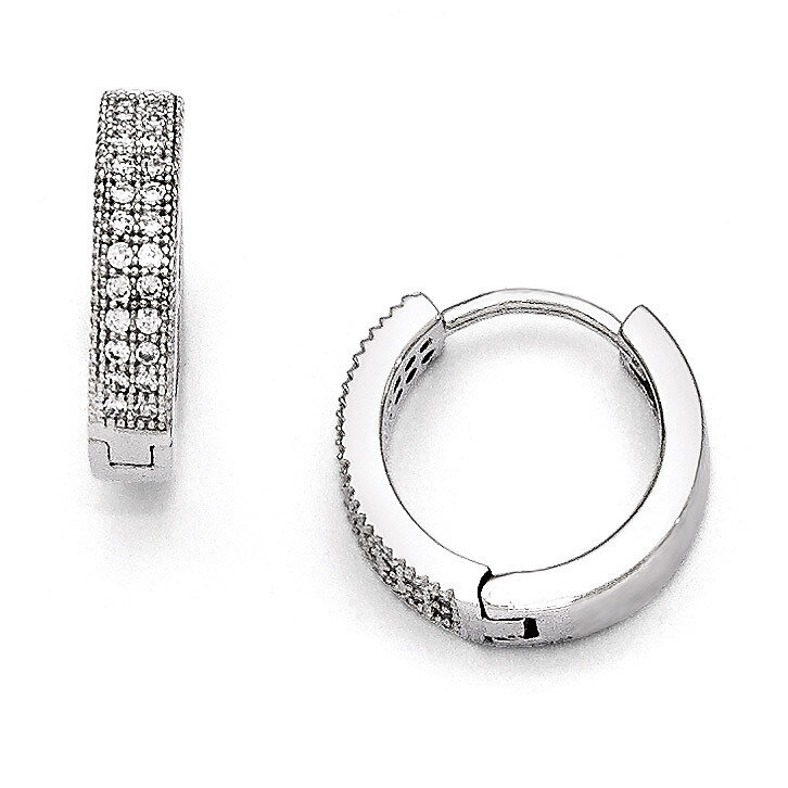 Hinged Hoop Earrings Sterling Silver &amp; Cubic Zirconia Polished QMP316, MPN: QMP316, 883957578644