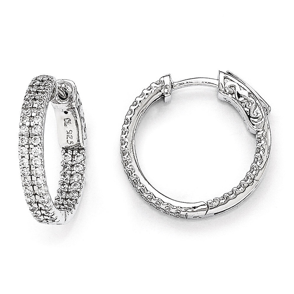 Pave .8 inch Diameter Cubic Zirconia In and Out Hoop Earrings Sterling Silver QMP320, MPN: QMP320, …