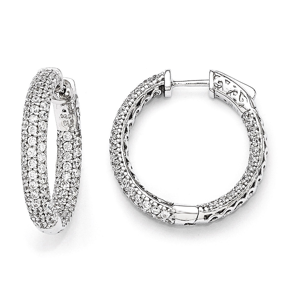 Pave 1.0 inch Diameter Cubic Zirconia In and Out Hoop Earrings Sterling Silver QMP323, MPN: QMP323,…