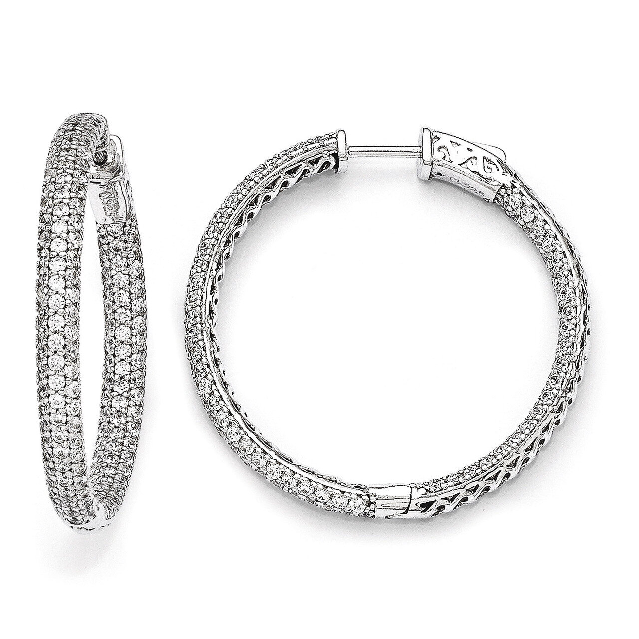 Pave 1.4 inch Diameter Cubic Zirconia In and Out Hoop Earrings Sterling Silver QMP324, MPN: QMP324,…