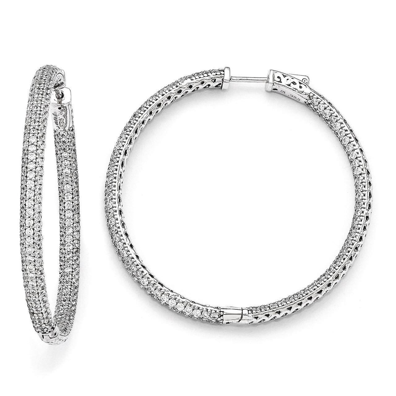 Pave 2 inch Diameter Cubic Zirconia In and Out Hoop Earrings Sterling Silver QMP325