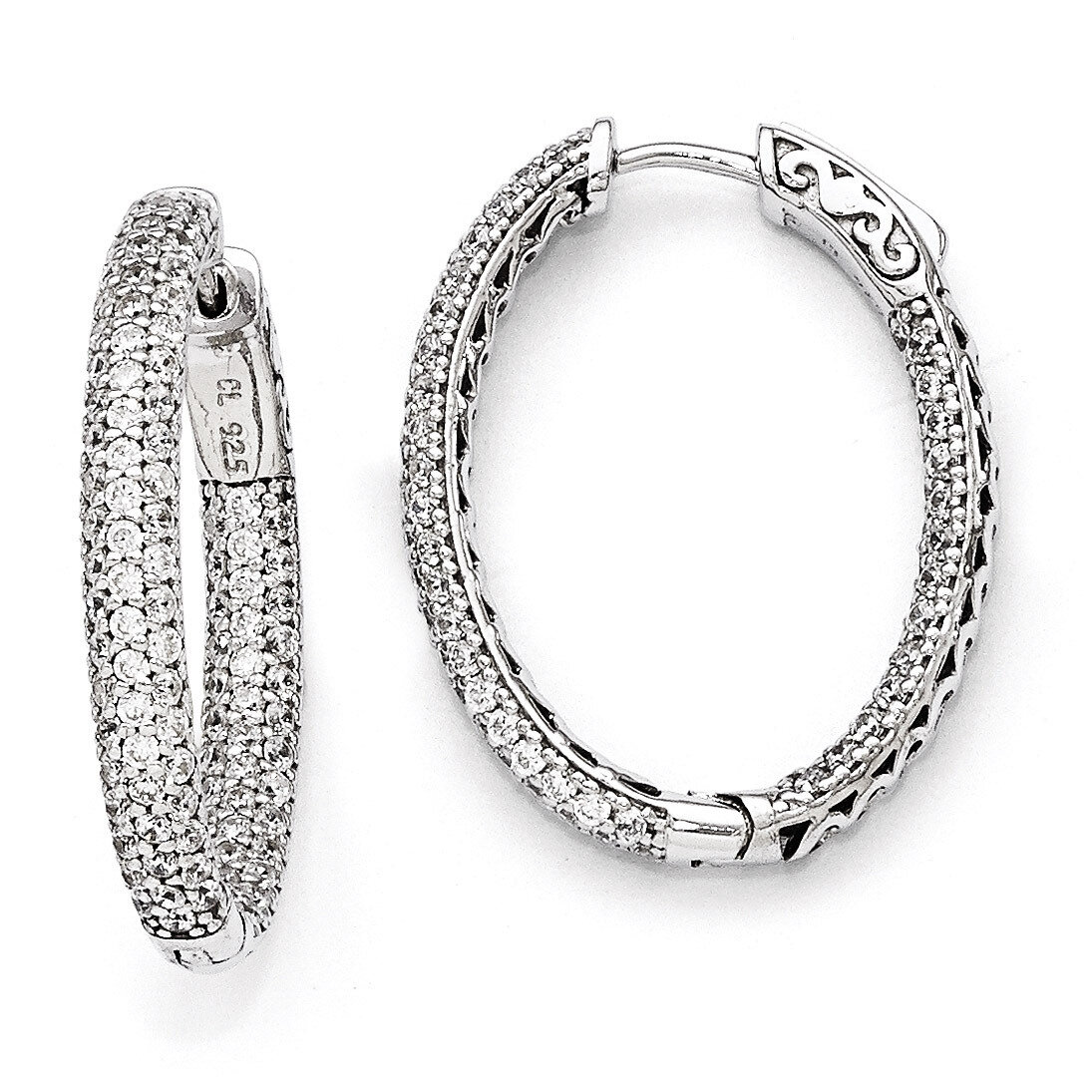 Pave .81 inch Diameter Cubic Zirconia Hoop Earrings Sterling Silver QMP326, MPN: QMP326, 8867741651…