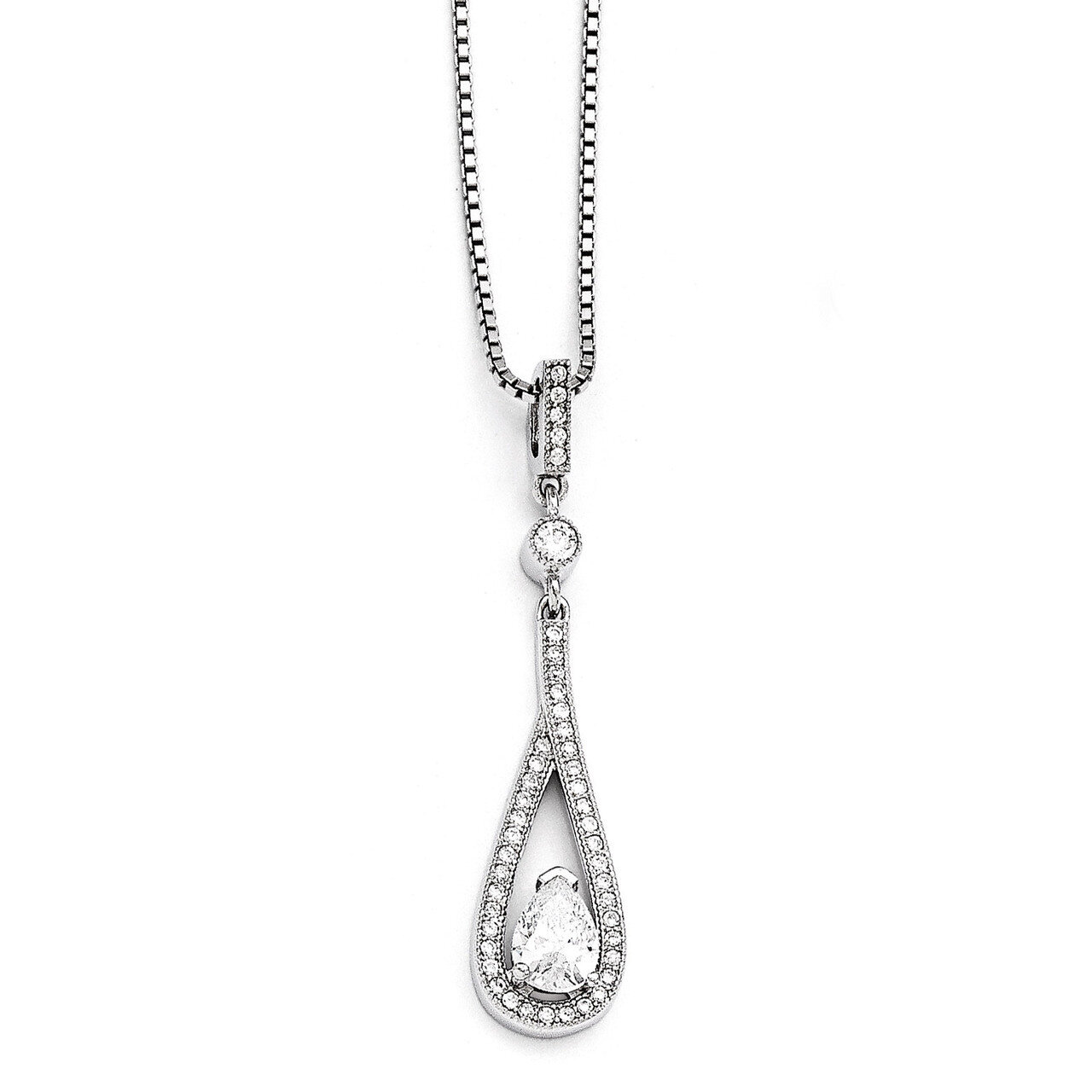 Teardrop Necklace Sterling Silver & Cubic Zirconia QMP389-18