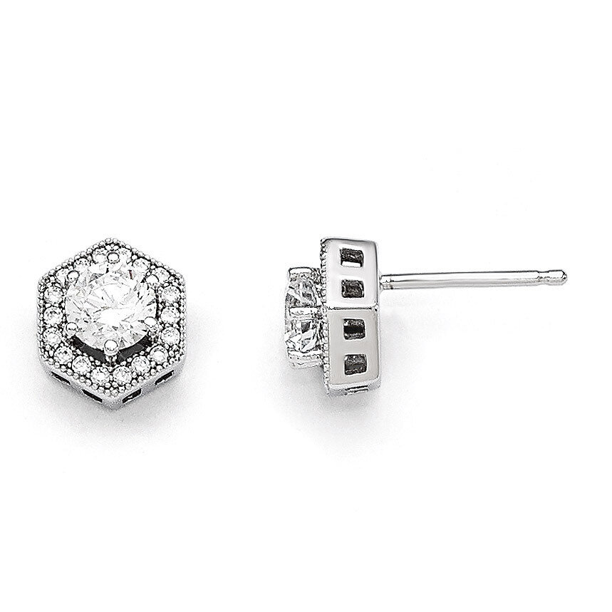 Hexagon Post Earrings Sterling Silver &amp; Cubic Zirconia QMP392, MPN: QMP392, 886774297910