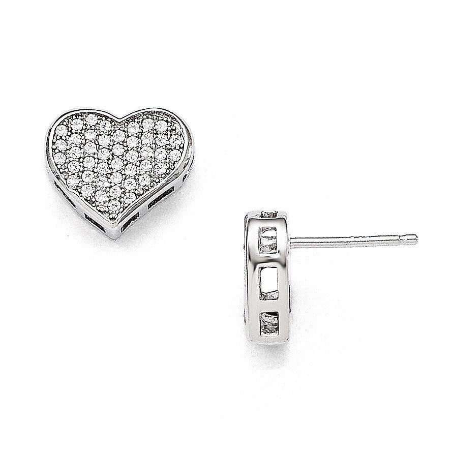 Heart Post Earrings Sterling Silver &amp; Cubic Zirconia QMP536