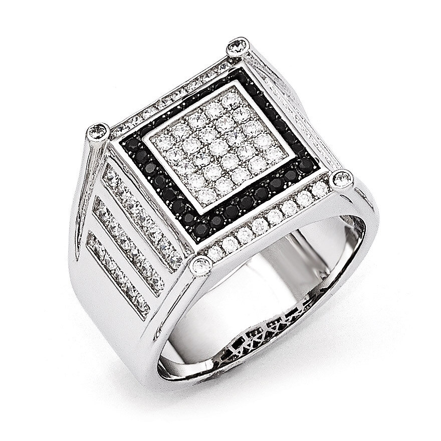 Black & White Men's Ring Sterling Silver & Cubic Zirconia QMP575