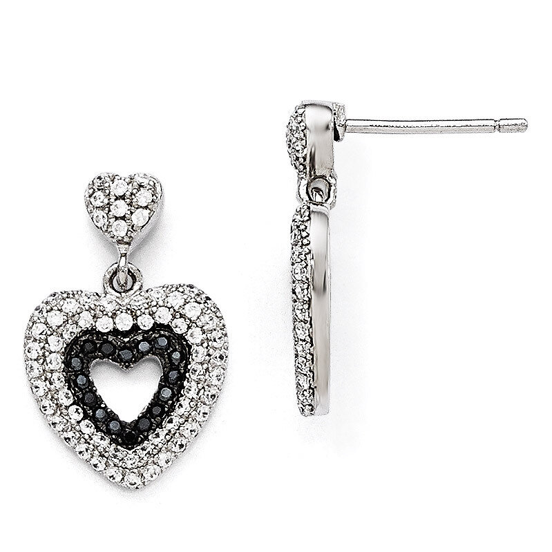 Heart Dangle Post Earrings Sterling Silver &amp; Cubic Zirconia QMP712, MPN: QMP712, 883957036946