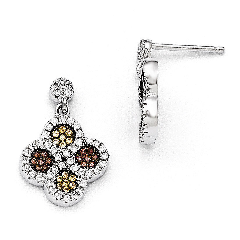 Flower Dangle Post Earrings Sterling Silver &amp; Cubic Zirconia QMP716, MPN: QMP716, 883957567877