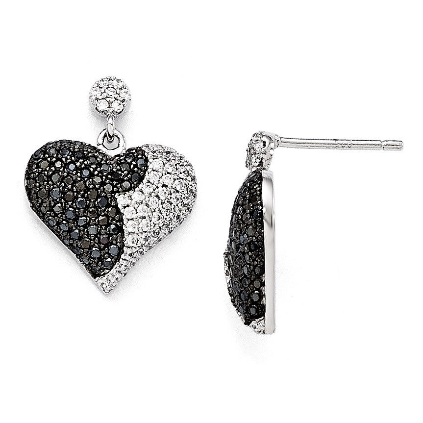 Heart Dangle Post Earrings Sterling Silver & Cubic Zirconia QMP730