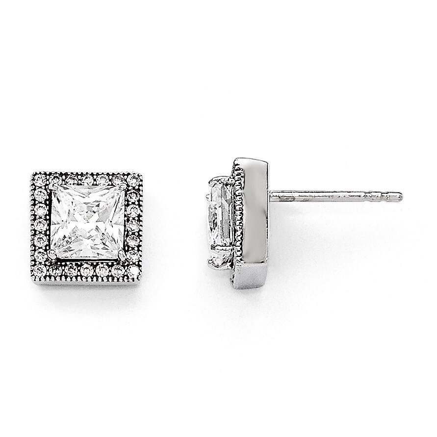 Square Post Earrings Sterling Silver &amp; Cubic Zirconia QMP850, MPN: QMP850, 883957571966