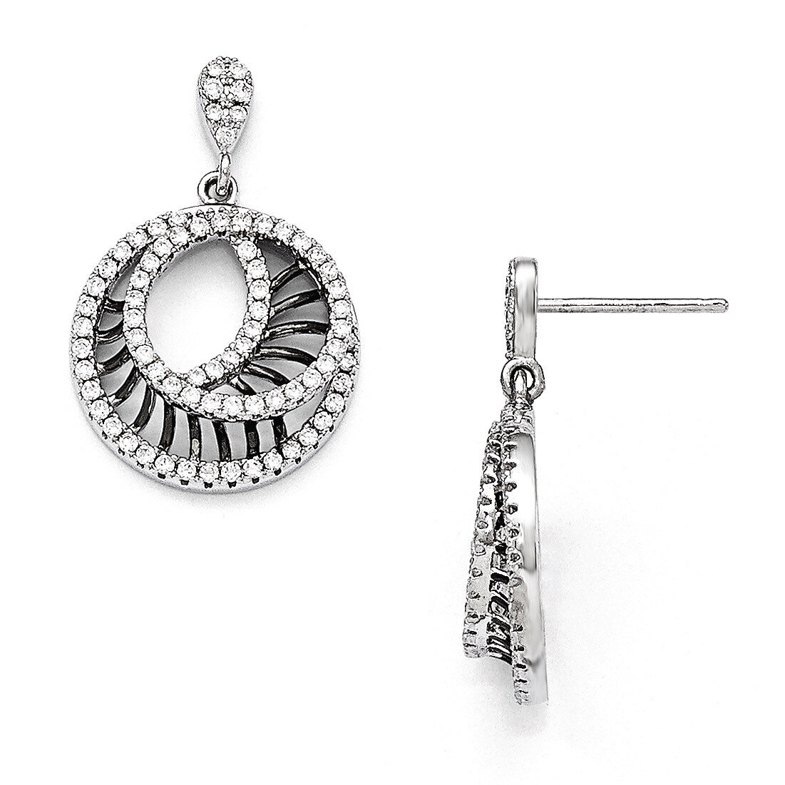 Cubic Zirconia Black Rhodium Polished Circle Earrings Sterling Silver QMP956, MPN: QMP956, 19110146…