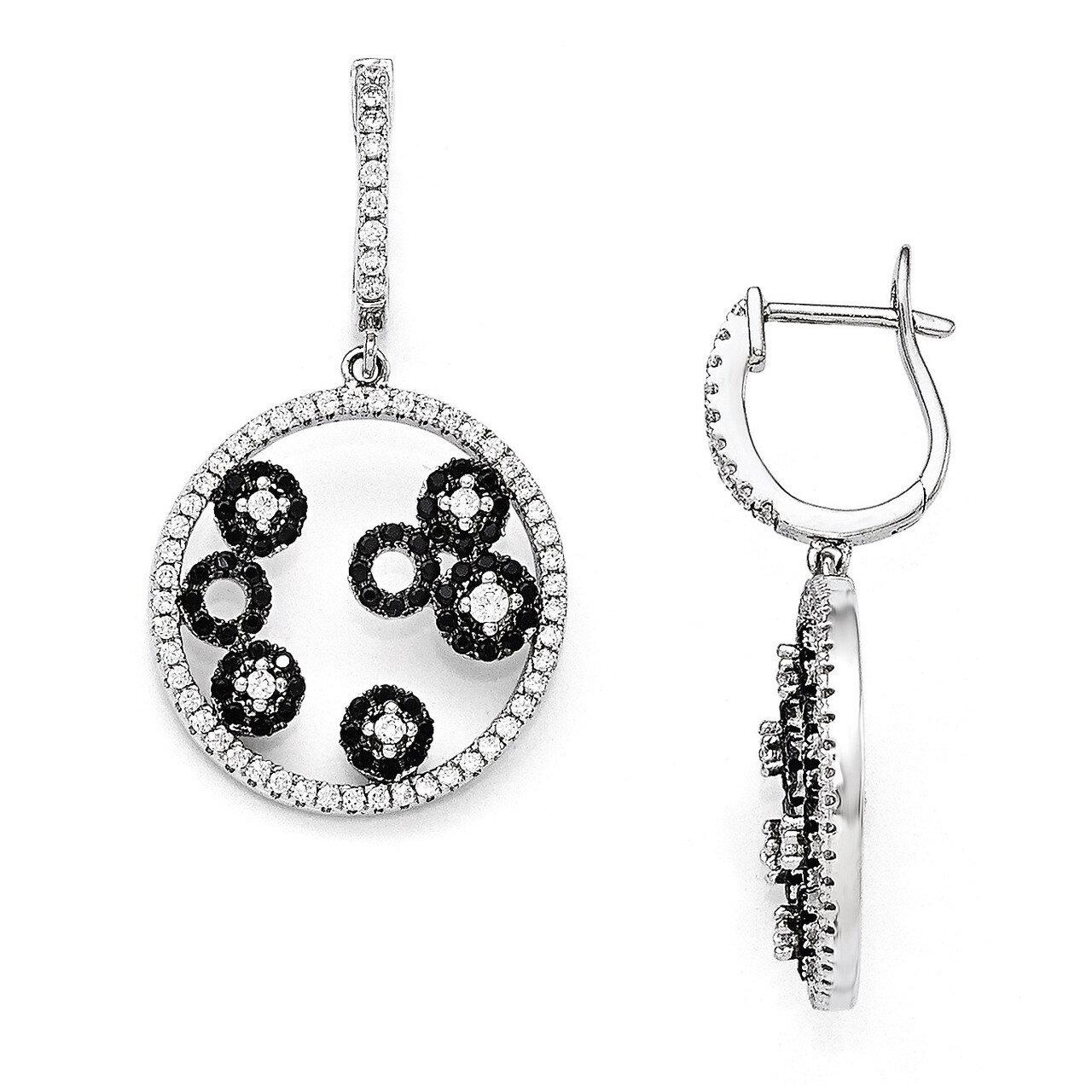 Black & White Cubic Zirconia Circle Post Earrings Sterling Silver QMP958