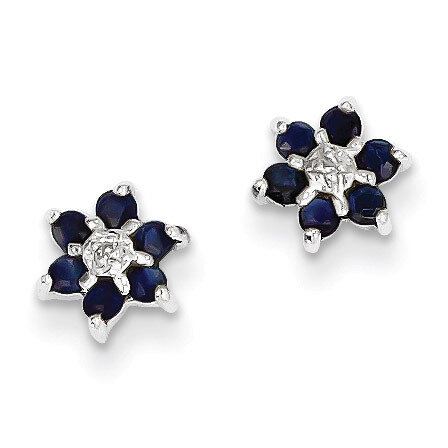 Sapphire &amp; Diamond Post Earrings Sterling Silver Rhodium QDX306, MPN: QDX306, 883957559230
