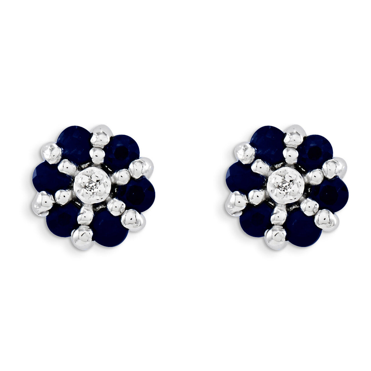 Sapphire &amp; Diamond Post Earrings Sterling Silver Rhodium QDX317, MPN: QDX317, 883957313962