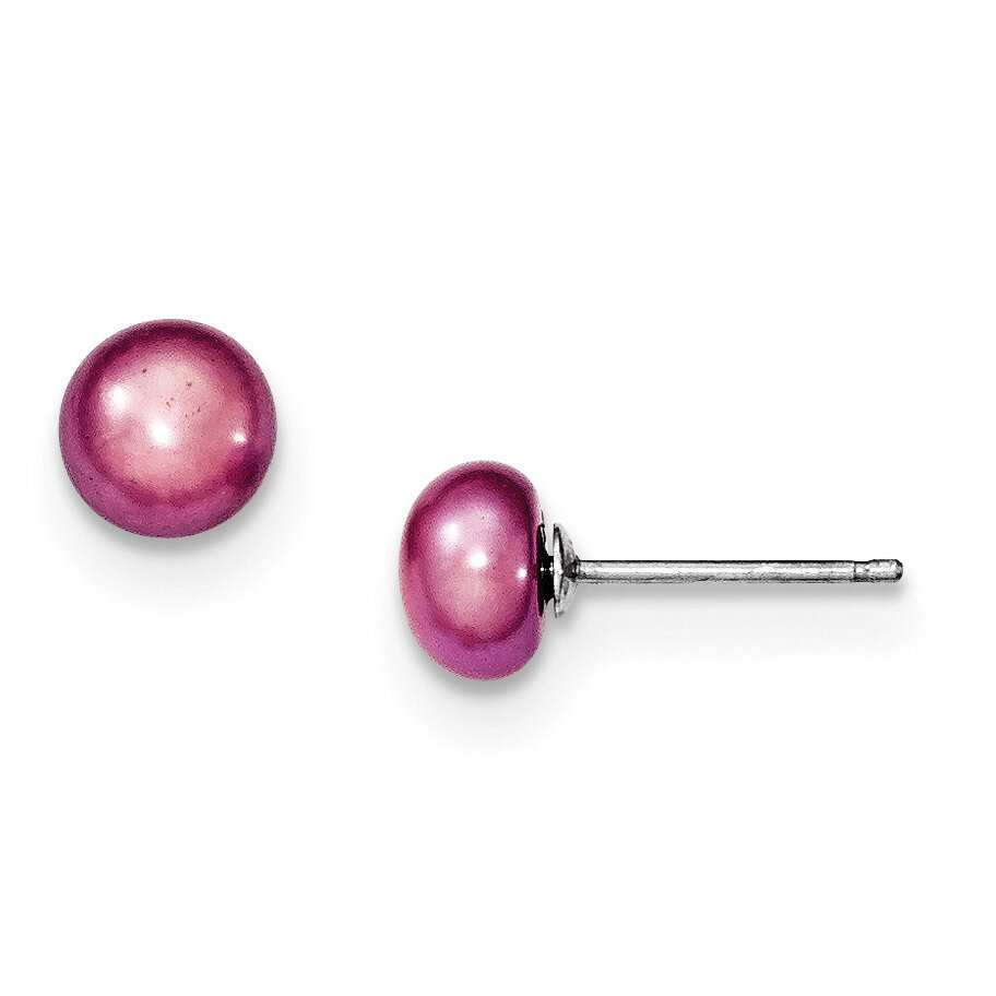 6-7mm Cultured Button Pearl Lavender Earrings Sterling Silver QE7805