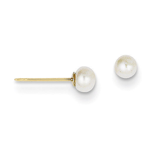3-4mm White Button Cultured Pearl Stud Earrings 14k Gold X30BW