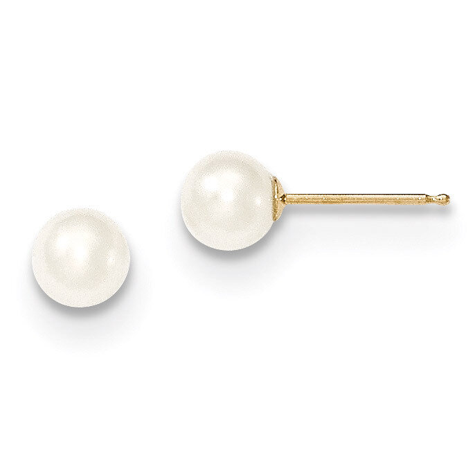 5-6mm White Round Cultured Pearl Stud Earrings 14k Gold X50PW