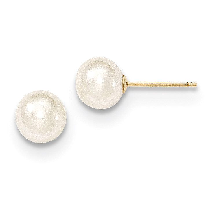 6-7mm White Round Cultured Pearl Stud Earrings 14k Gold X60PW