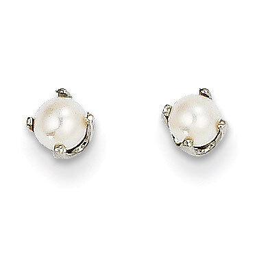 3mm Cultured Pearl Stud Earrings 14k White Gold XBE114