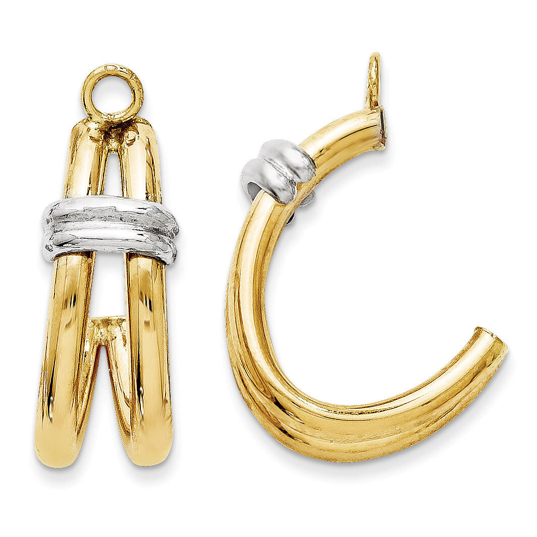 Two-tone Polished Double J-Hoop Earring Jackets 14k Gold XY614