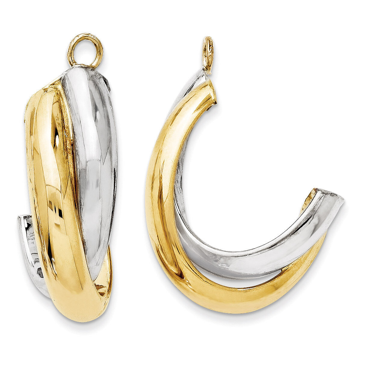 Two-tone Polished Double J-Hoop Earring Jackets 14k Gold XY660