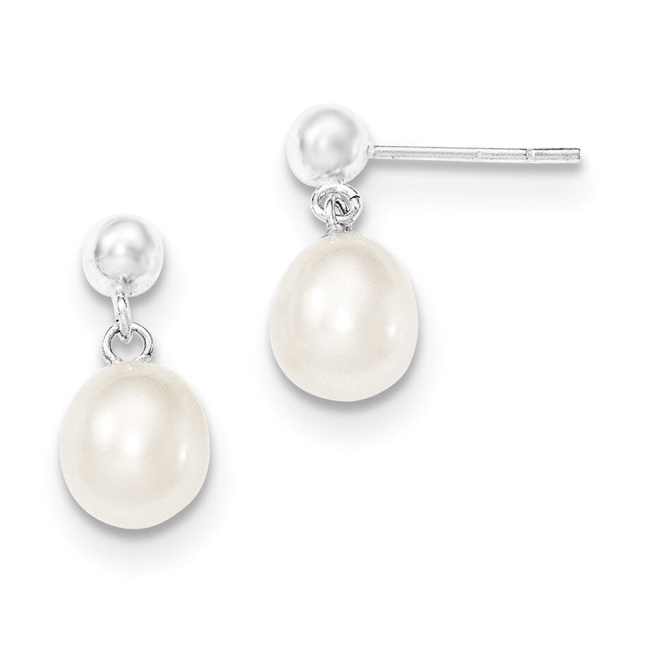 7-8mm White Cultured Pearl Earrings Sterling Silver QE7652