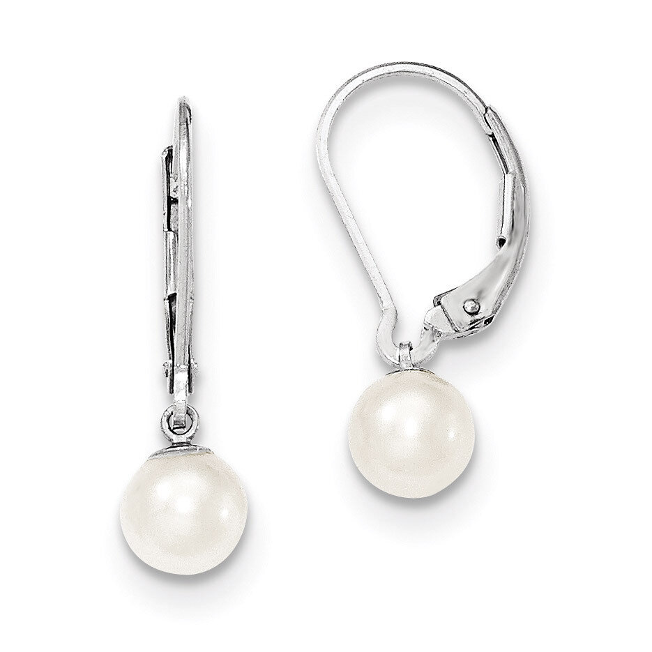 6-7mm White Cultured Pearl Leverback Earrings Sterling Silver QE7657, MPN: QE7657, 883957533001