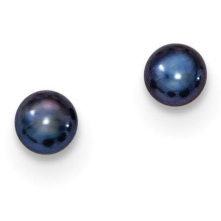 4-5mm Black Cultured Button Pearl Stud Earring Sterling Silver QE7668