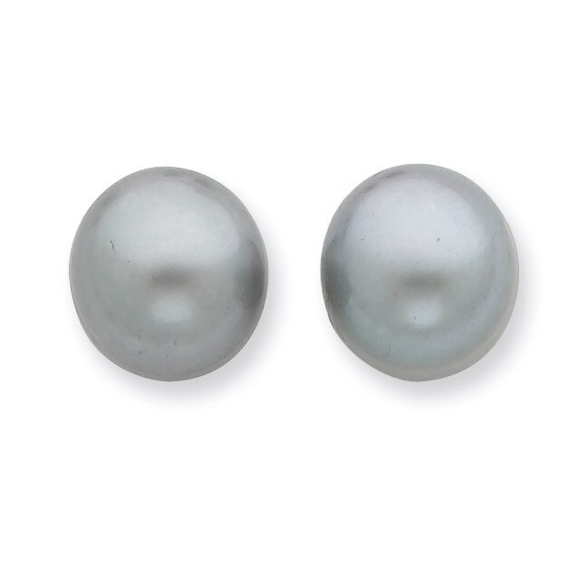 10-11mm Grey Cultured Button Pearl Stud Earrings Sterling Silver QE7669