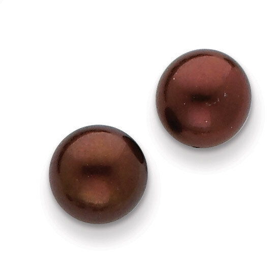 8-9mm Brown Cultured Button Pearl Stud Earrings Sterling Silver QE7683, MPN: QE7683, 883957537023