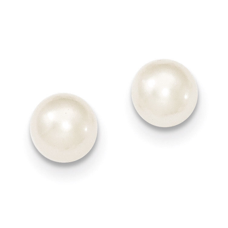 7-8mm White Cultured Button Pearl Stud Earrings Sterling Silver QE7685