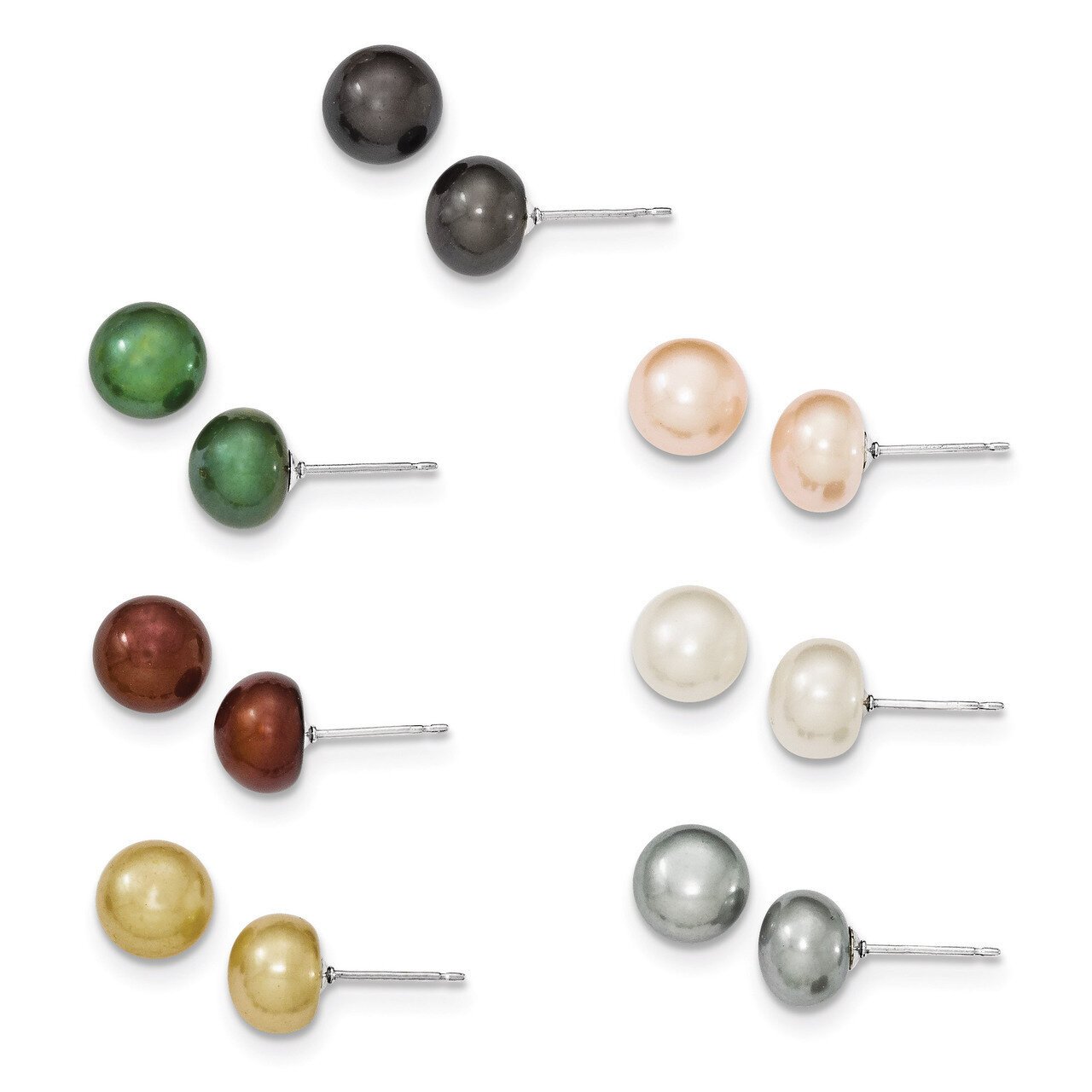 8-8.5mm Cultured Button Pearl Set of 7 Gift Set Sterling Silver QE7693SET