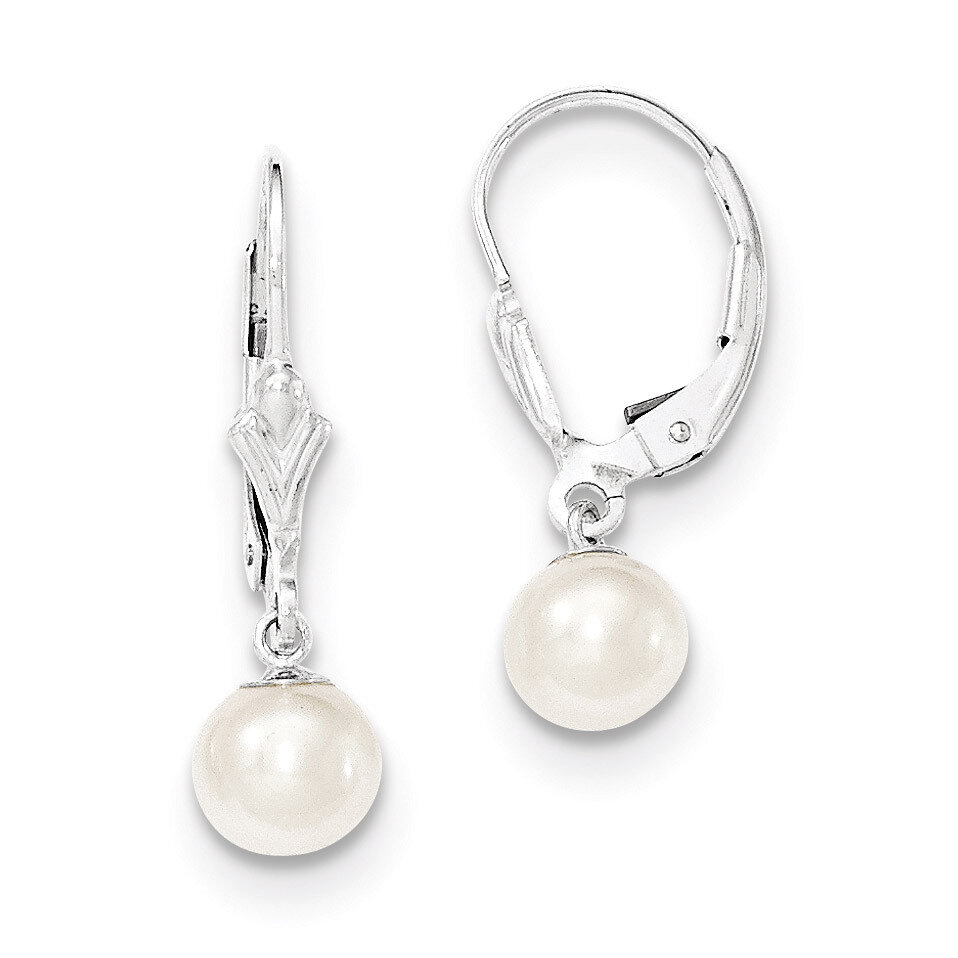 6-7mm White Cultured Pearl Leverback Earrings Sterling Silver QE7703