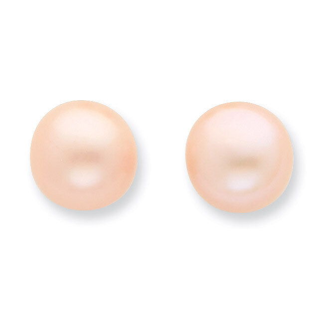 10-11mm Pink Cultured Button Pearl Earrings Sterling Silver QE7785
