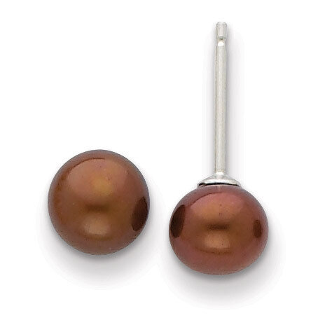 6-7mm Brown Cultured Button Pearl Stud Earrings Sterling Silver QE7786