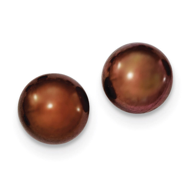 10-11mm Brown Cultured Button Pearl Stud Earrings Sterling Silver QE7787