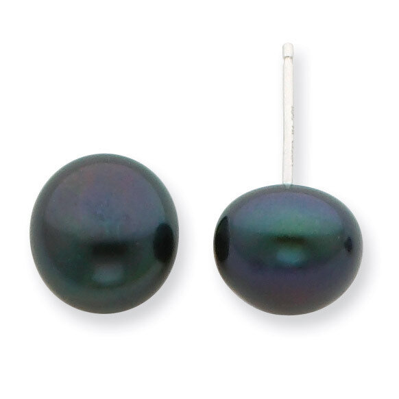 10-11mm Cultured Button Pearl Black Stud Earrings Sterling Silver QE7796