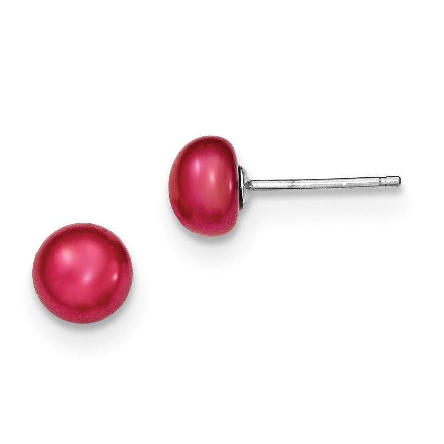 6.5-7mm Cultured Button Pearl Burgundy Earrings Sterling Silver QE7798