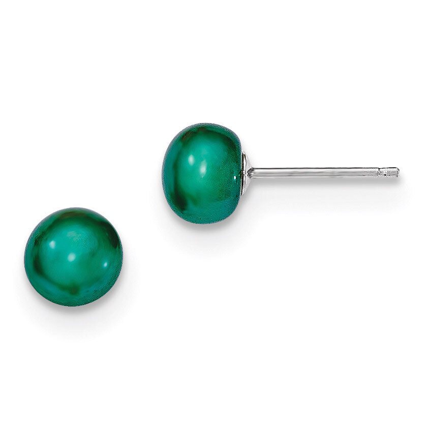 6-7mm Cultured Button Pearl Teal Earrings Sterling Silver QE7806