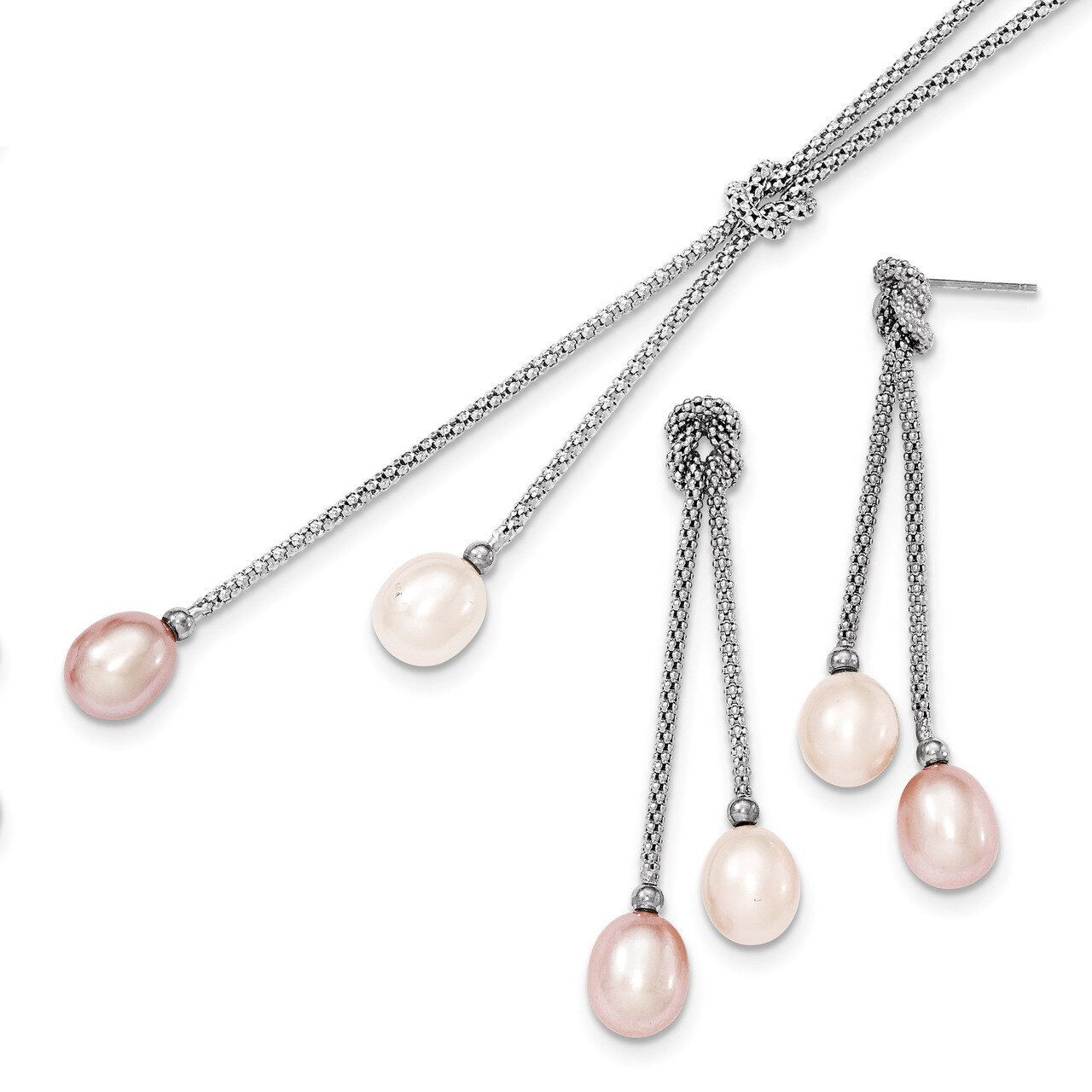Cultured Pearl Knot 18 in. Necklace &amp; Earring Se Sterling Silver QH4739SET, MPN: QH4739SET, 8839574…