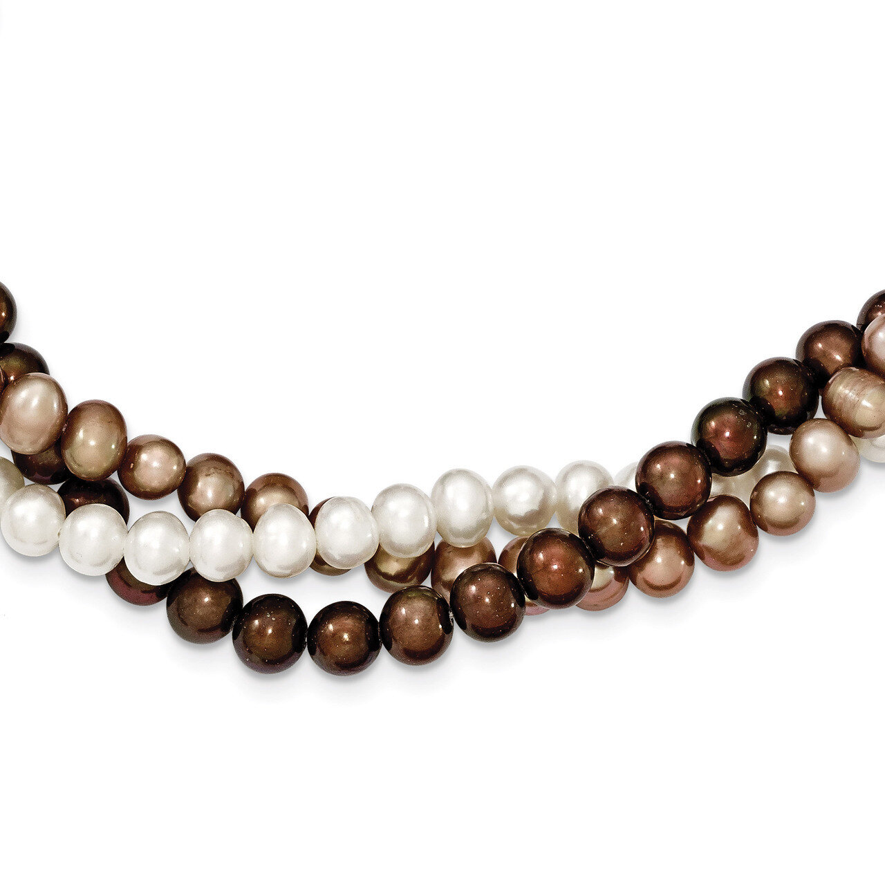 5-6mm White, Brown, Beige Cultured Potato Pearl with 2 Inch Extender Necklace Sterling Silver QH4818-17