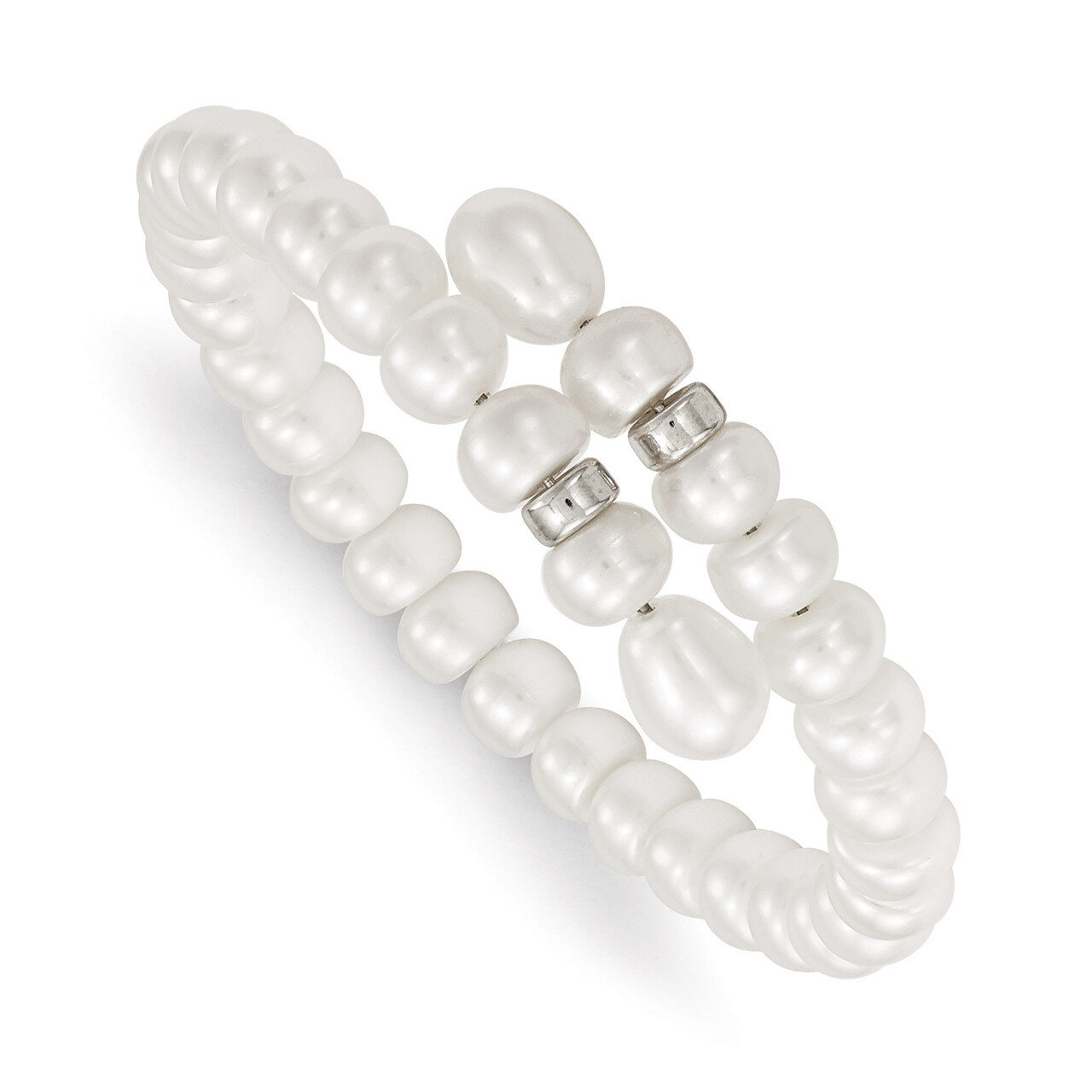 6-8mm Cultured Button &amp; Rice Pearl Flexible Bracelet Sterling Silver QH4818-7.5, MPN: QH4818-7.5, 8…