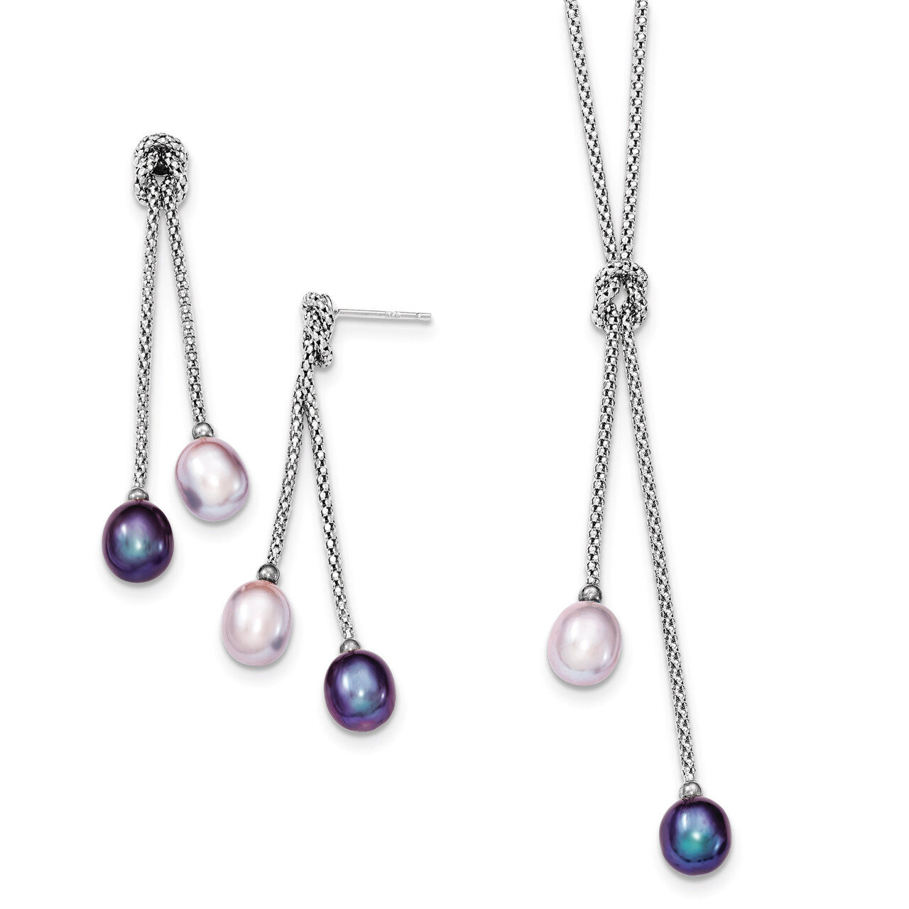 Cultured Pearl Knot 18in. Necklace &amp; Earring Set Sterling Silver QH4847SET, MPN: QH4847SET, 8839576…