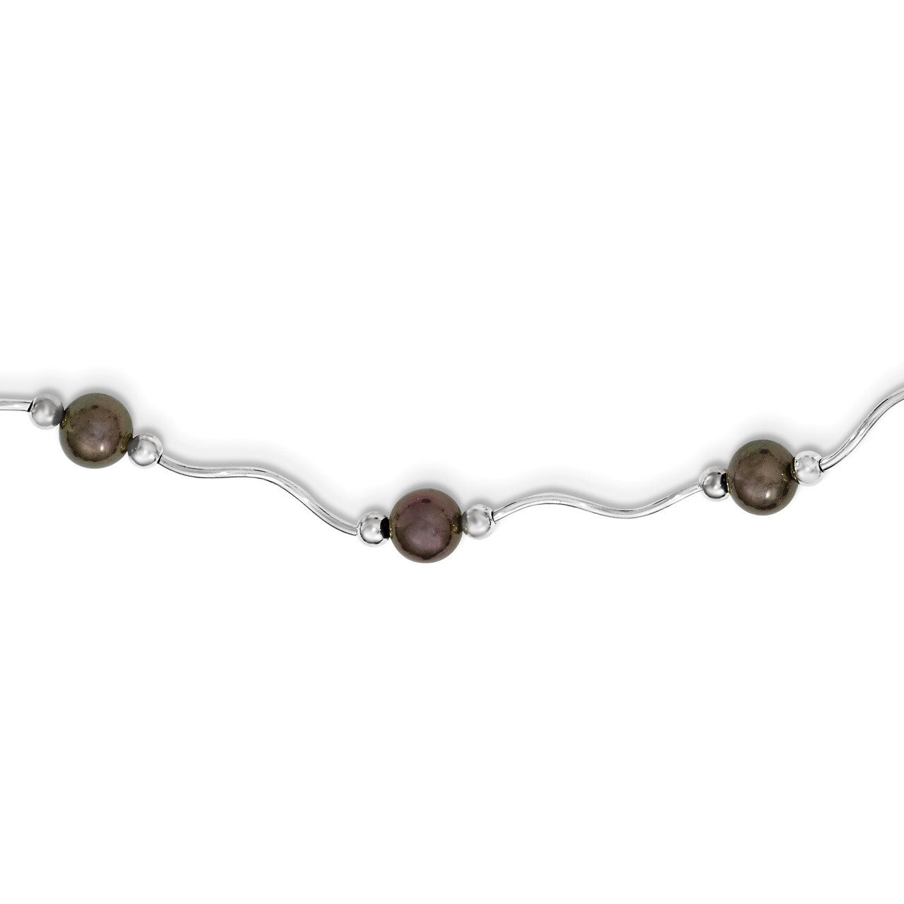 6-7mm Black Cultured Pearl Necklace Sterling Silver QH4849-18